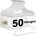 Quality Hangers 50 Pack Non-Velvet Plastic Hangers for Clothes - Heavy Duty Coat Hanger Set - Space-Saving Closet with Chrome Swivel Hook, Functional Non-Flocked Hangers - Cream White