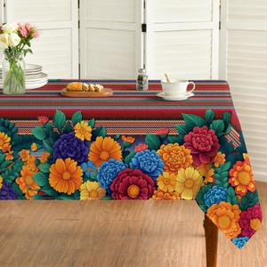 Horaldaily Mexico Fiesta Tablecloth 60140 Inch Rectangular, Halloween Cinco Dia De Los Muertos Day of The Dead Washable Seasonal Table Cover for Party Picnic Home Decor