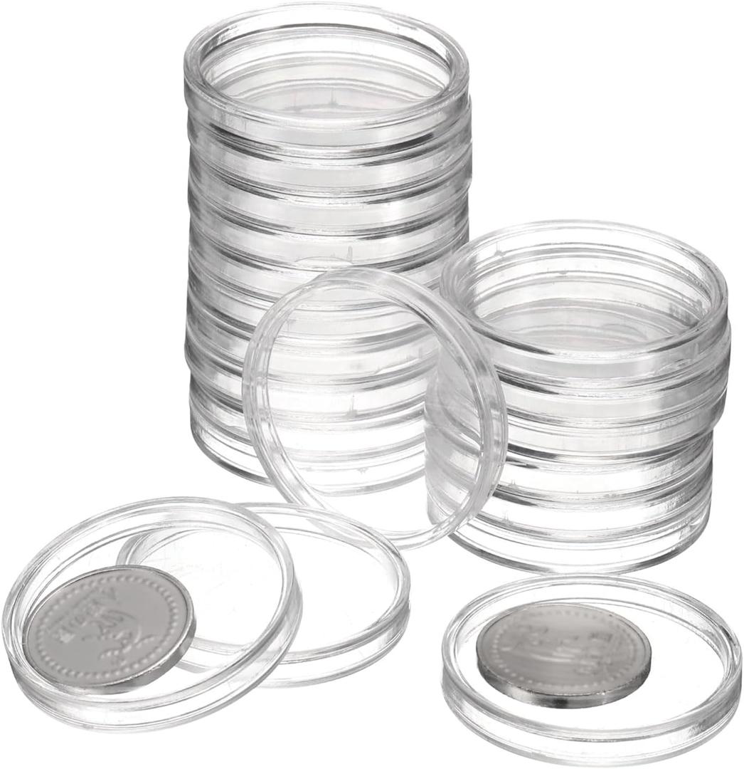 uxcell 20 Pcs 36mm Silver Dollar Coin Holders, Plastic Coin Capsule Covers Acrylic Clear Round Coin Collection Supplies Container for Silver Coin Protectors or NFC Tag