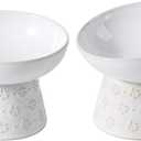 Wide Raised Cat Bowl Set, Elevated Cat Food &Water Dish, Prevent Neck & Whisker Fatigue, Pet Feeder for Cats & Small Dogs(Reactived Glaze - White, Wide x 1 + Tilted x 1)