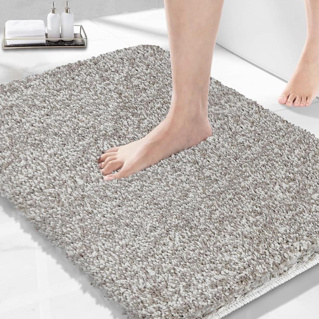 Beige Bathroom Rugs Mat 23.6"x16.9", Extra Soft Absorbent Thick Shaggy Bath Rugs, Non Slip Quick Dry Bath Mat, Machine Washable Bath Rugs for Bathroom, Microfiber Rugs for Shower Bathtubs