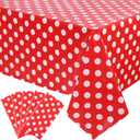 Kesfey 5 Packs Red Polka Dot Plastic Tablecloth 54 x 108 Inch Mickey Mouse Table Cloths Waterproof Disposable Red Picnic Table Covers Rectangle Red and White Dot Carnival Tablecloth for Birthday Party