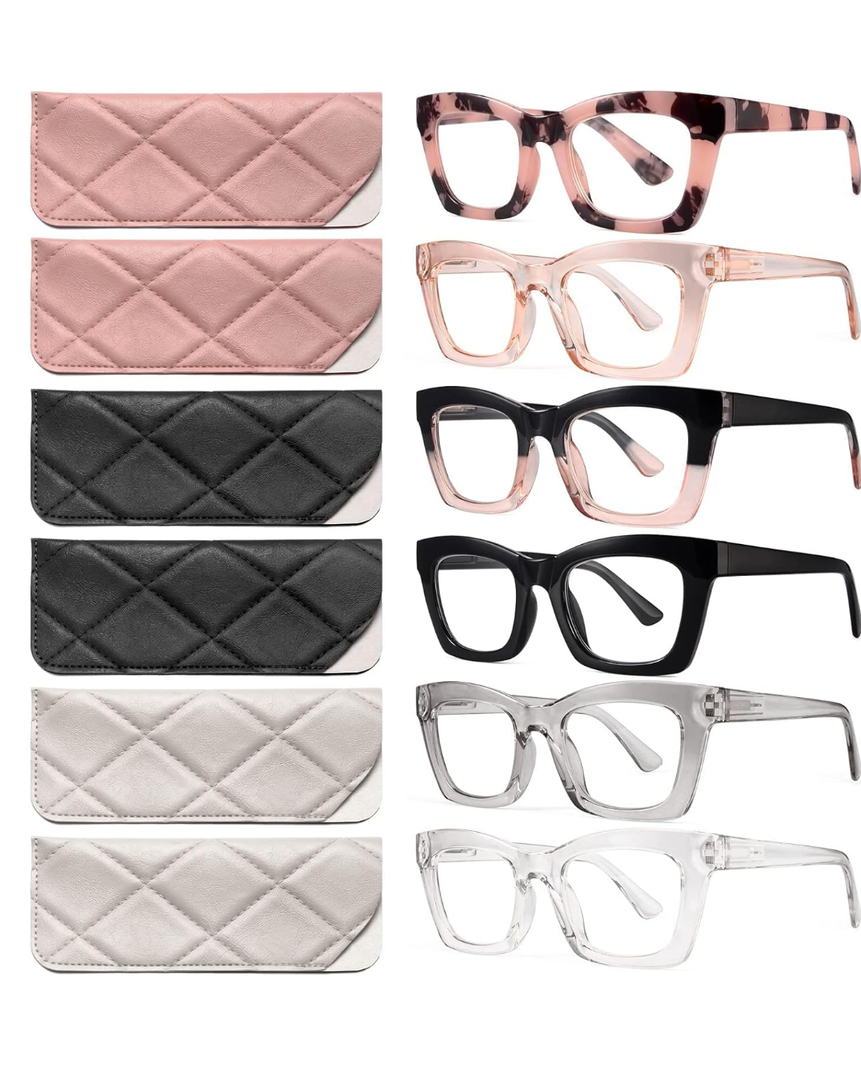 CCVOO Stylish Reading Glasses for Women, Eyeglasses, Blue Light Readers for Women, Computer Eye Glasses, Cheaters 6 Pack, +1.0