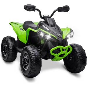 12V Kids ATV | Bombardier Licensed BRP Can-Am 4 Wheeler Quad Electric Ride-On Vehicle with LED Lights, Full Metal Suspension, Bluetooth, Music, USB, and Treaded Tires (Green)