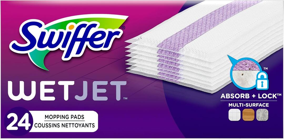 Swiffer Wet Jet Mop Cleaning Pads Refill, Floor Cleaner for Mopping Wood, Laminate, Tile in Home, Bathroom, Kitchen, All Purpose Multi-Surface Spray Mop Pad for Floor Cleaning, 24ct