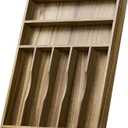 Acacia Wood Silverware Drawer Organizer, Kitchen Utensil Cutlery Drawer Organizer with Grooved Dividers, Flatware Organizer Silverware Tray Holder for Spoon, Fork, 13''x16.9'' (7 Slots)