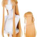 Half and Half Asuna-Yuuki Cosplay Wig Long Straight Orange S-A-O Anime Cosplay Wig with Bangs & Braid 33.4'' Blonde Orange Wigs for Women Halloween Party Daily