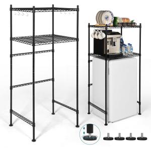 KELIXU Mini Fridge Shelf 2-Tier Metal Mini Fridge Stand with Storage, Adjustable Height Microwave Stand Multifunctional Rack for Dorm, Kitchens, Offices, Easy to Install, 52 H x 24 W x 18 D, Black