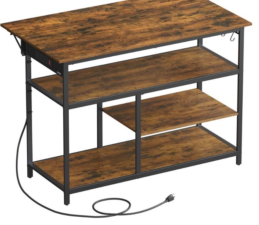 VASAGLE Kitchen Island with Drop Leaf, 47.2" Width Rolling Kitchen Cart with Power Strip