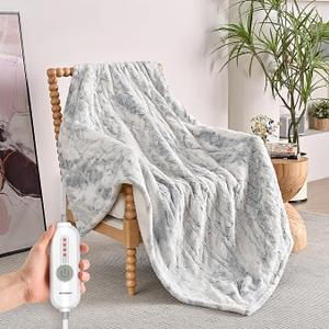 WOOMER Electric Heated Throw Blanket 50"x 60", Reversible Super Cozy Faux Fur&Sherpa, Fast Heating,4 Heating Levels & 4H Auto Off, Machine Washable, Overheat Protection, Gift 