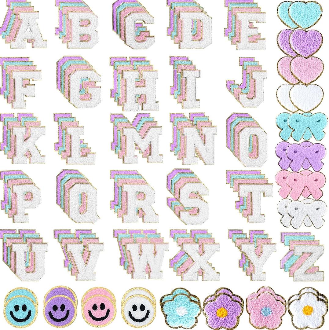 Chenille Letter Patches Self Adhesive Stickers for DIY 136 Pcs Fuzzy Cute Varsity Patches Embroidery Jackets, Jeans Patches Gift Bag Decoration