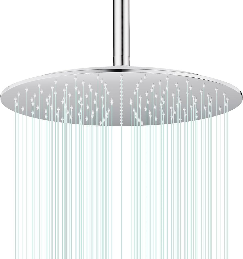 All Metal Rain Shower Head - Heavy Duty Stainless Steel, Easy Install, High Water Flow, Ultra-Thin Modern Design for Bathroom (Chrome, 16)