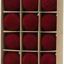 Senjie 3.15inch Burgundy Velvet Christmas Ornaments Balls Flocked Christmas Tree 12PCS Plastic Balls Xmas Hanging Ornaments Decoration Red