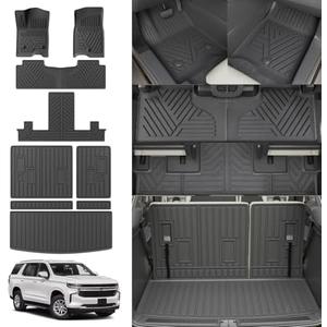 Thinzyou Floor Mats Compatible with 2022-2025 Chevrolet Tahoe GMC Yukon Trunk Mat Cargo Liner TPE Back Seat Cover Protector 2024 Chevy Tahoe 7 Seats Accessories (Trunk Mat+Backrest Mats+Floor Mats)
