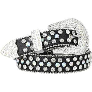 AWAYTR Rhinestone Belt for Women Men - Western Cowgirl Sequin Diamond Bling Studded Belts for Jeans Pants (Fit Waist: 33"-38", 1-black)