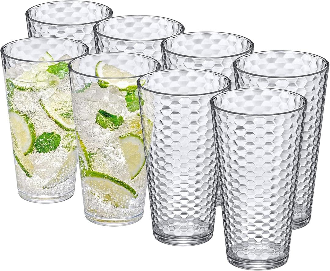 Amazing Abby - Snowflake - 24-Ounce Plastic Tumblers (Set of 8), Clear Reusable Plastic Cups, Stackable, BPA-Free, Shatter-Proof, Dishwasher-Safe