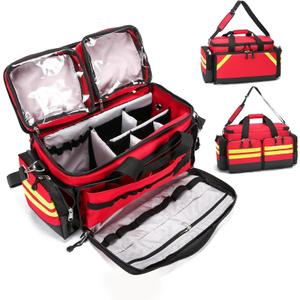 Empty Medical Bag First Aid Bag Home Health,First Aid Storage with Detachable Divider Medical Supplies Emergency Responder for Nursing Student,Therapist,Doctors (Red)