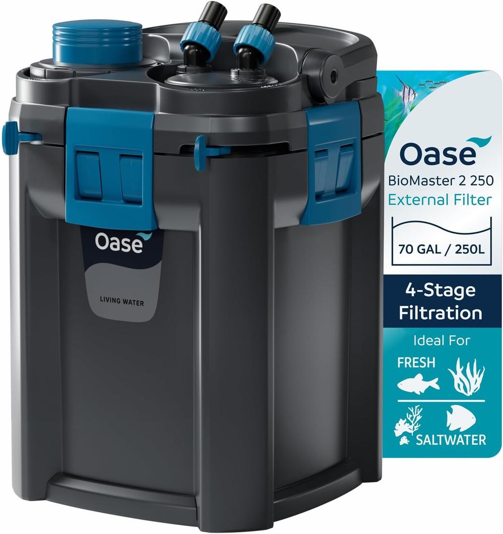 OASE BioMaster 2 250 Canister Filter for Aquariums  External Aquarium Filter with EasyClean Pre-Filter  Quiet Performance  Freshwater & Saltwater, Up to 70 Gallons