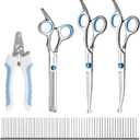 Professional Dog Grooming Scissors with Safety Round Tips, 5 in 1 Dog Grooming Scissors Kit, 4CR Stainless Steel Professional Pet Grooming Shears for Dogs/Cats, Sharp and Durable, Blue