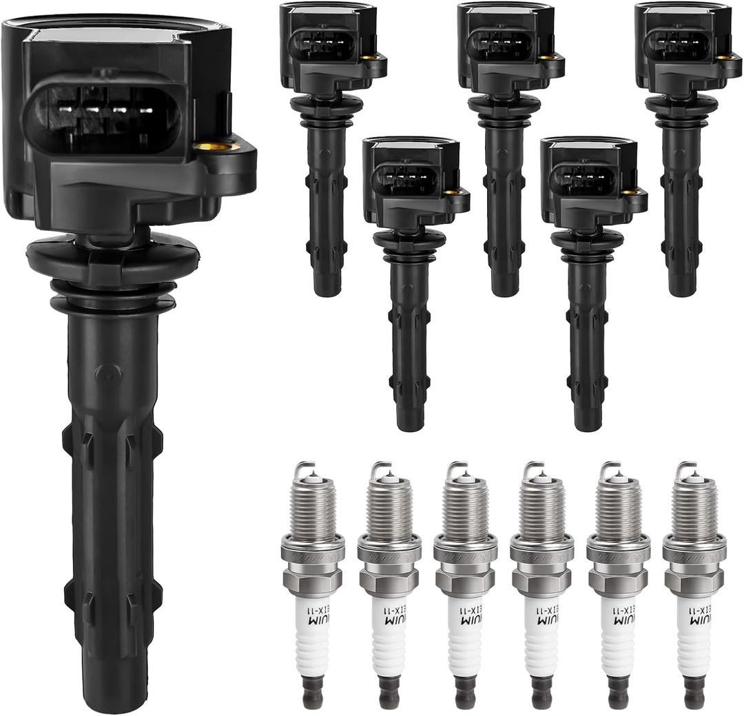 Ignition Coils Pack and Spark Plugs fit for V6 3.0 3.5 Mercedes Benz C300 C350 E350 E550 ML350 ML550 GL450 GL550 S550 SL550 GLK350, 2006 2007 2008 2009 2010 2011 2012 2013 3.0L 3.5L, UF535, Set of 6