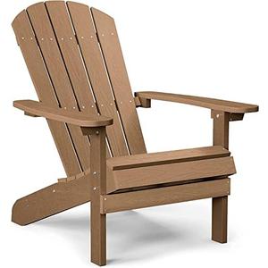 YEFU Adirondack Chair Weather Resistant: Outdoor Chair HIPS Plastic Adirondack Chairs - Patio Chairs with Wood Texture - Lawn Fire Pit Deck Porch Garden Chairs for Adults (Teak)