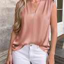 BTFBM Summer Tank Tops 2026 Satin Business Casual Outfits for Women Pleated Sleeveless Shirts Silk Spring Work Blouses (Pink, XL)