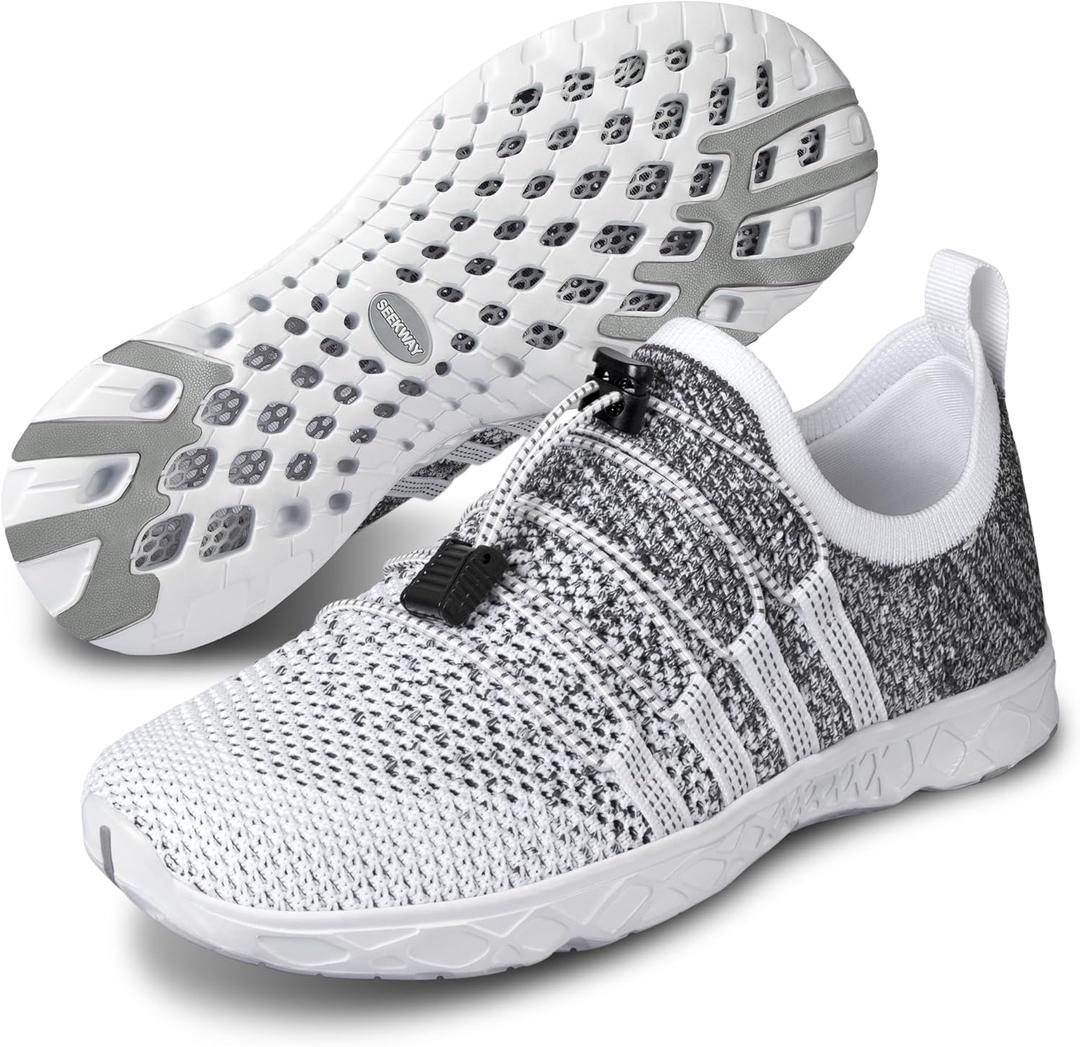 SEEKWAY Mens Womens Water Shoes Quick Dry Aqua Shoes Barefoot for Beach Surf Hiking Pool Water Sports (1p-light Grey), Size 37