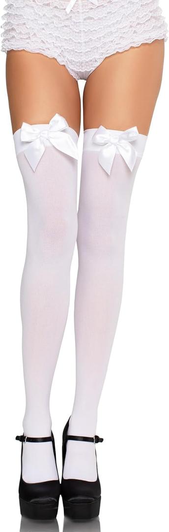 Leg Avenue womens Satin Bow Accent Thigh Highs (One Size, White)