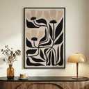 Framed Boho Abstract Floral Wall Art for Living Room, Neutral Black Beige Botanical Paintings Prints Canvas Artwork for Walls, Vertical Mid Century Modern Wall Decor for Bedroom Home Office, 24x36 In