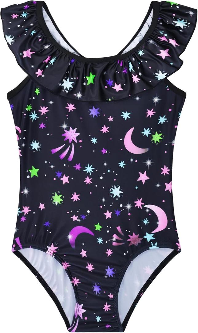 Bathing Suits for Girls Size 140 Black Stars Swimwear Shoulder Ruffle Swimsuits