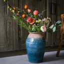 Tanvecle Blue Floor Vase, Ceramic Glazed Large Vase for Modern Farmhouse Home Decor, Rustic Terracotta Pottery, Vintage Clay Vase for Living Room Entryway Centerpiece