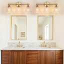Gefolly Bathroom Light Fixtures, 3-Light Vanity Lights Over Mirror with Personalized Glass Shade, Wall Decor Lamp for Bedroom Hallway Living Room, Gold