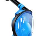 Greatever G2 Full Face Snorkel Mask with Latest Dry Top System,Foldable 180 Degree Panoramic View Snorkeling Mask with Camera Mount,Safe Breathing,Anti-Leak&Anti-Fog, Blue, Large/ X-Large