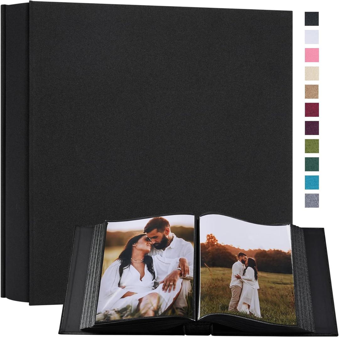 potricher Small 8x10 Photo Album 160 Pockets Linen Cover Large Capacity Picture Book for Family Wedding Anniversary and Baby (Black)