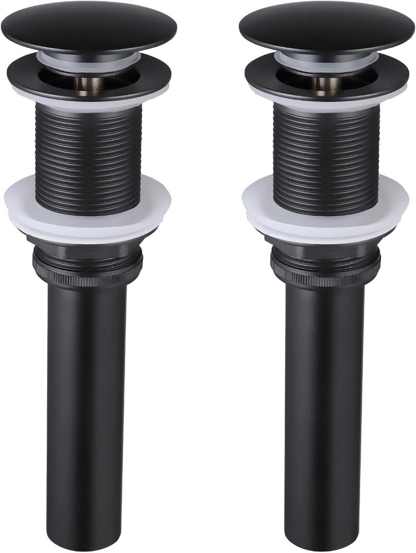 KES Black Sink Drain Without Overflow, Bathroom Sink Stopper, Pop Up Drain Vessel Sink, 2 Pack, Matte Black, All Metal Rustproof Brass and 304 Stainless Steel, S2008D-BK-P2