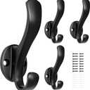 Coat Hooks Heavy Duty - Easy to Install Metal Towel Hooks Screw-in Wall Hooks for Hanging Hat, Towel, Key, Robe, Scarf, Bag, Cap (4 PCS Black)