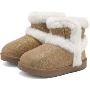 Cubufly Toddler Little Girls Boots Warm Winter Kids Ankle Fur Lined Snow Shoes Non-Slip (Brown), 13