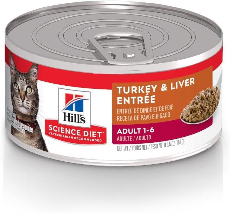 Hill's Science Diet Adult 1-6 Wet Cat Food, Turkey & Liver, 5.5 oz. Cans, 24-Pack (EXP 02/01/28)