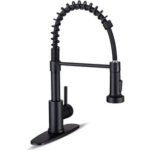 Kitchen Faucets with Pull Down Sprayer Commercial Industrial Stainless Steel Single Handle Single Hole Spring Farmhouse RV Sink Faucet, Matte Black Kitchen Faucet for Laundry Utility Room Sink