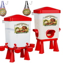 Erinaik Chicken Feeder and Waterer Set, 3 Gallon/16 LB Automatic Poultry Feeding System with Hanging Option, No Waste Feeder Ports & Water Cups, BPA-Free, Ideal for Hens Ducks and Poultry (RED2)