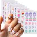 9 Sheets Self-Adhesive Colorful Nail Stickers, for Fun Nail Art Decoration, Sun Designs, Flower, Rainbow, Strawberry, Cat, Heart, Rabbit