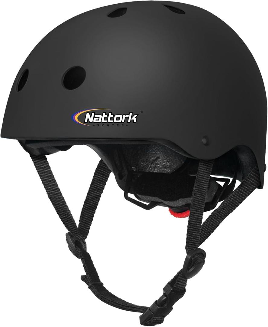 Nattork Kids Helmet Protective Gear, Removable Liner for Multi-Sports Skateboard, Skates, Bike, Scooter Age 4-12 Kids Youth Adults (Small (18.11'' - 19.69'' / 46cm - 50cm), Black)