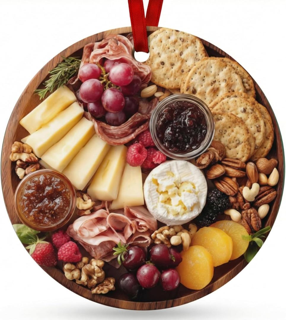 Charcuterie Board Ornament 2025, Realistic Meat and Cheese Platter Ceramic Keepsake, Foodie Christmas Decoration for Kitchen, Hostess Gift for Women Mom, White Elephant Stocking Stuffer