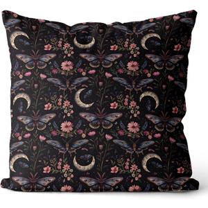 Mystical Gothic Boho Floral Moth Moon Pillow Covers 18x18, Dark Academia Decor, Dark Cottagecore Floral Butterfly Decorative Throw Pillow Covers, Witchy Home Room Bedroom Decor, Double-Sided