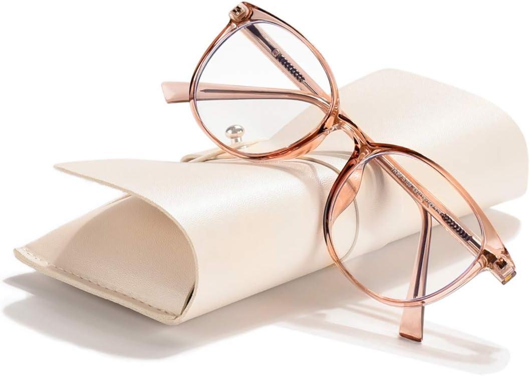 FONHCOO Blue Light Blocking Glasses Women Men Computer Eyeglasses,TR90 Fashion Round Transparent Anti Blue Light Glasses with Anti Eyestrain & UV Glare for Gaming & Reading (Shiny Champagne)