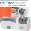 Smiths 50097 Compact Electric Knife Sharpener | White & Grey | Kitchen Knife 2 Stage Sharpener | Electric & Manual | Blade Guide | Quick Sharpening & Polishing | Straight Edge Blades | Handheld (One Size)