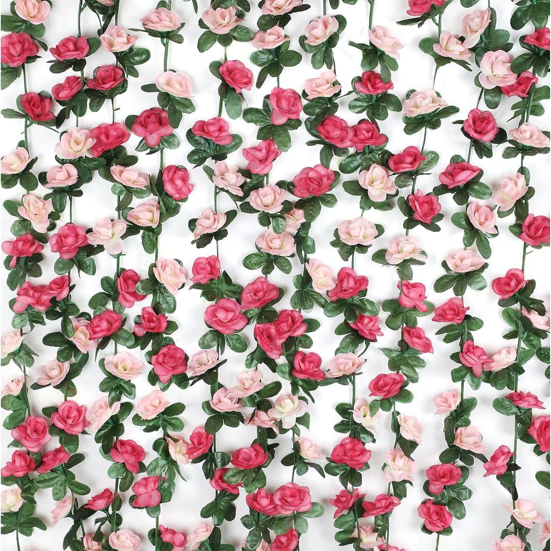 BLEUM CADE 5Pcs 41Ft Flower Garland Artificial Rose Vines for Bedroom, Cute Fake Hanging Flower Vines Floral Garland Decorations for Wedding Party Wall Room Decor Aesthetic (5 Pcs, Pink)
