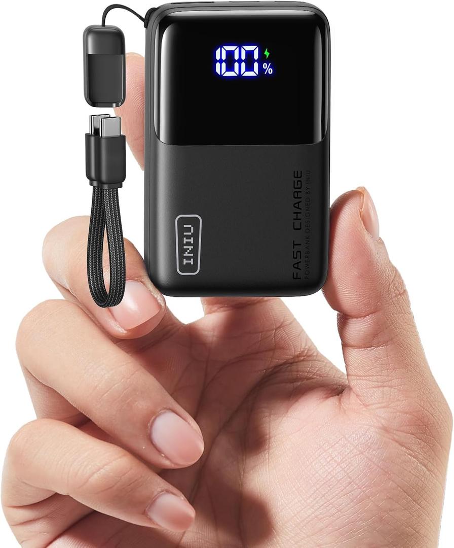 INIU Portable Charger, Ultra Mini 10000mAh 45W Fast Charging Power Bank, USB C Battery Pack with Cable, Flight-Safe Travel Powerbank for iPhone 17 16 15 Pro Max, Samsung S26, Xiaomi 17 Pro, iPad etc