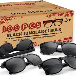 100 Pack Black Sunglasses Bulk, 80s Style Plastic Sun Glasses Toy, Carnival Prizes, Summer Beach/Pool Party Favor for Kids Adult, Birthday Decoration Supplies, Goody Bag Stuffer, Gift Box for Boy Girl