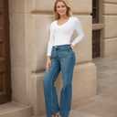 DAVID ARCHY Women's V Neck Long Sleeve Modal Soft Bodysuit Going Out Tops for Women (XL, White) 